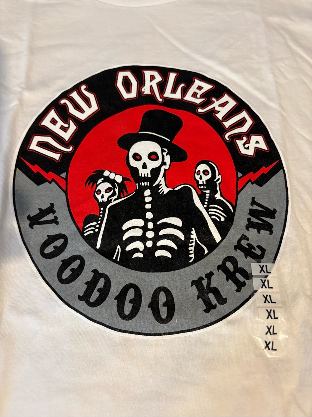 Gildan White Short Sleeve Tee with Black, Red & Gray Voodoo Krew Graphic